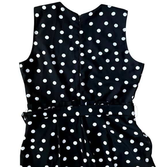 1990s Vintage Black White Polka Dot Jumpsuit Sz Small Sleeveless Wide Leg Belted - Picture 6 of 12